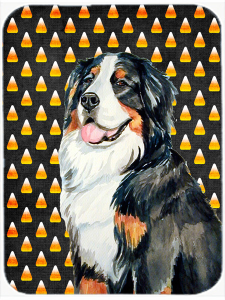 Bernese Mountain Dog Candy Corn Halloween Portrait Glass Cutting Board - Large