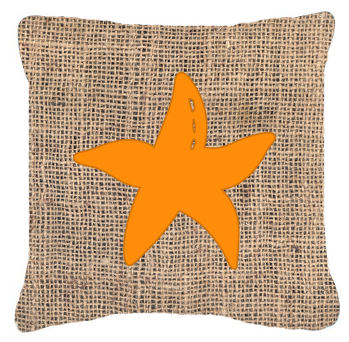 Starfish Burlap And Orange Indoor & Outdoor Fabric Decorative Pillow