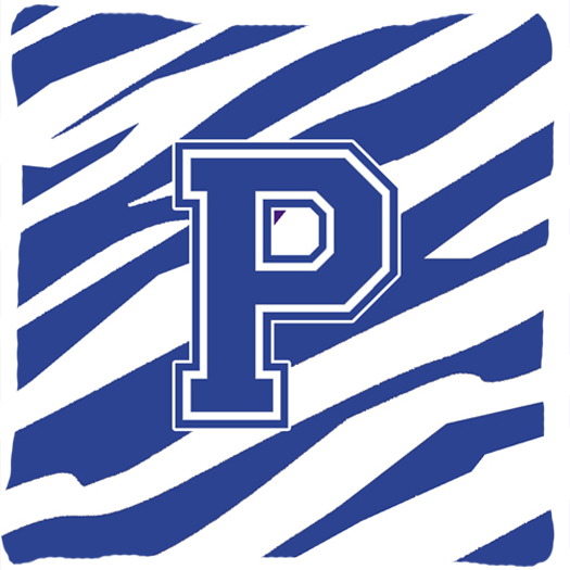 Monogram Initial P Tiger Stripe Blue And White Indoor & Outdoor Fabric Decorative Pillow - Blue and White