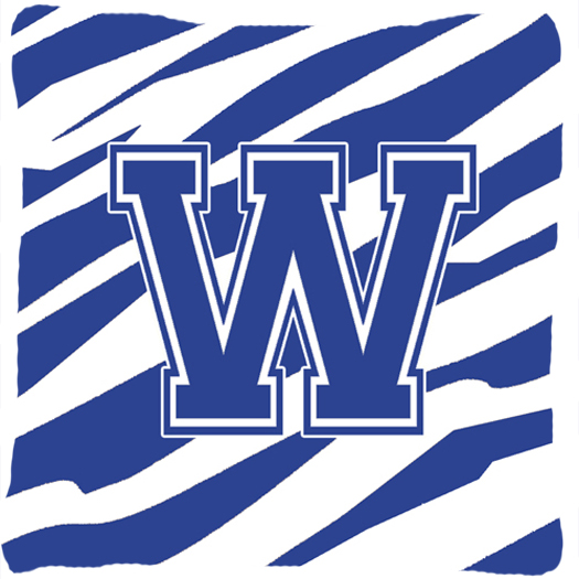 Monogram Initial W Tiger Stripe Blue And White Indoor & Outdoor Fabric Decorative Pillow