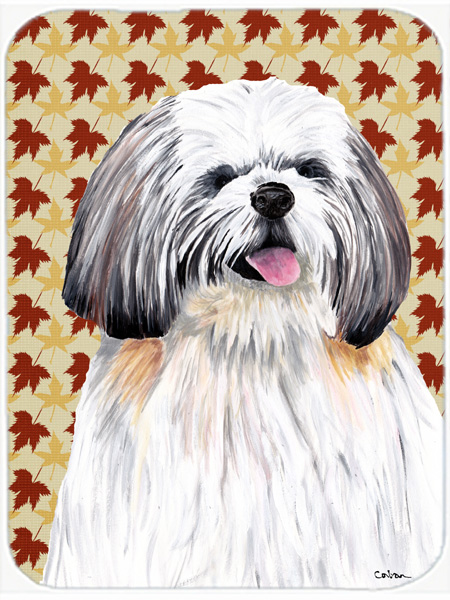 Shih Tzu Fall Leaves Portrait Glass Cutting Board - Large