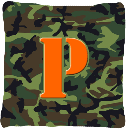 CJ1030-PPW1414 Monogram Initial P Camo Green Indoor & Outdoor Fabric Decorative Pillow