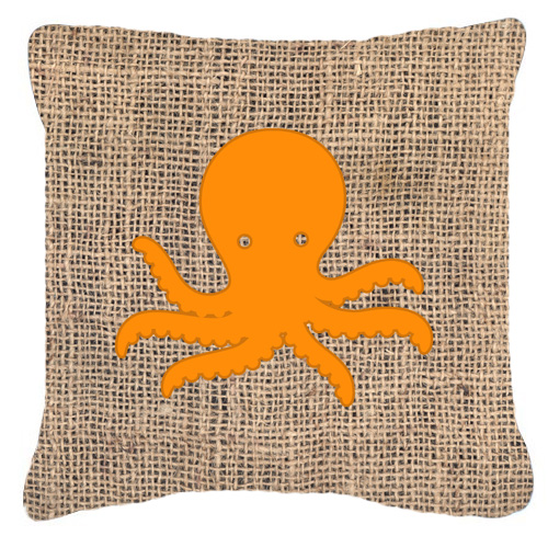 Octopus Burlap And Orange Indoor & Outdoor Fabric Decorative Pillow