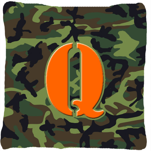 Monogram Initial Q Camo Green Indoor & Outdoor Fabric Decorative Pillow - Camo Green