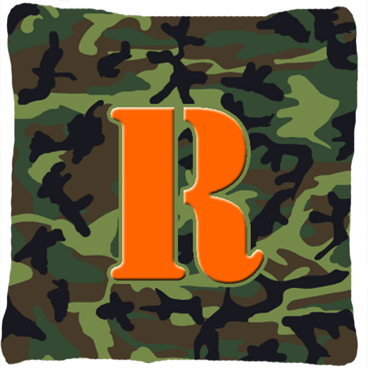 Monogram Initial R Camo Green Indoor & Outdoor Fabric Decorative Pillow