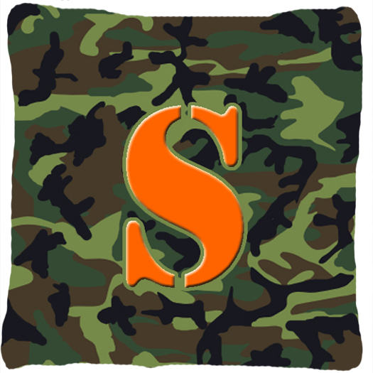 Monogram Initial S Camo Green Indoor & Outdoor Fabric Decorative Pillow - Camo Green