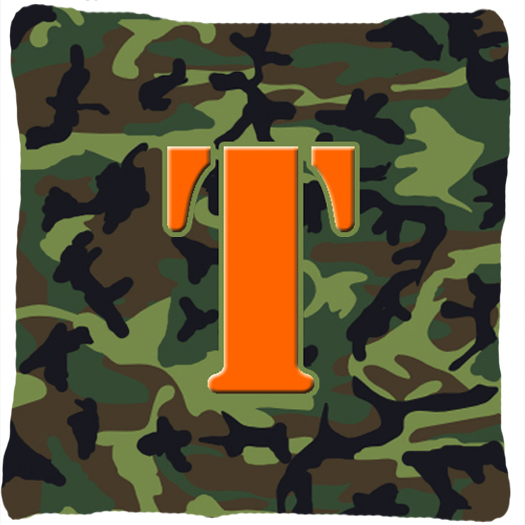 CJ1030-TPW1414 Monogram Initial T Camo Green Indoor & Outdoor Fabric Decorative Pillow