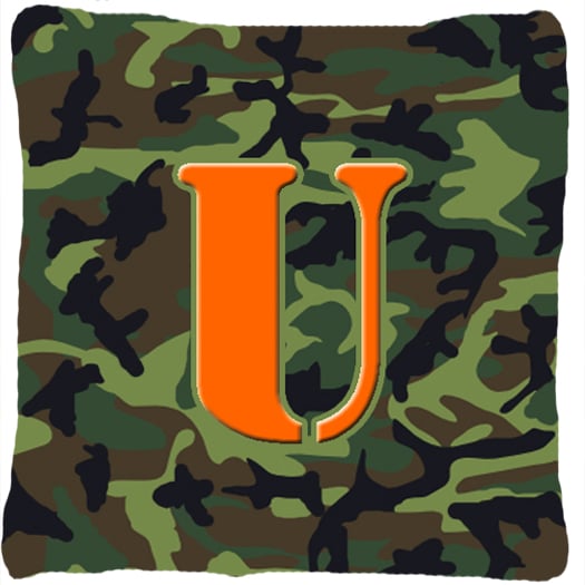 Monogram Initial U Camo Green Indoor & Outdoor Fabric Decorative Pillow - Camo Green