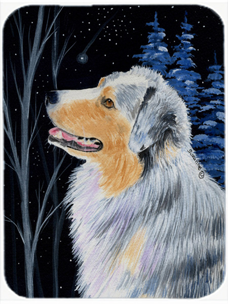 Starry Night Australian Shepherd Glass Cutting Board - Large