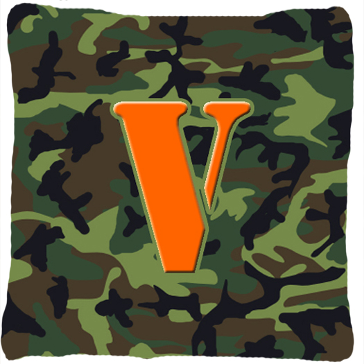Monogram Initial V Camo Green Indoor & Outdoor Fabric Decorative Pillow - Camo Green - 14 x 2 x 14 in.