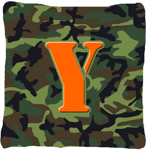 Monogram Initial Y Camo Green Indoor & Outdoor Fabric Decorative Pillow - Camo Green - 14 x 2 x 14 in.