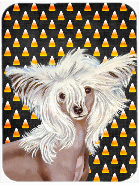 Chinese Crested Candy Corn Halloween Portrait Glass Cutting Board - Large
