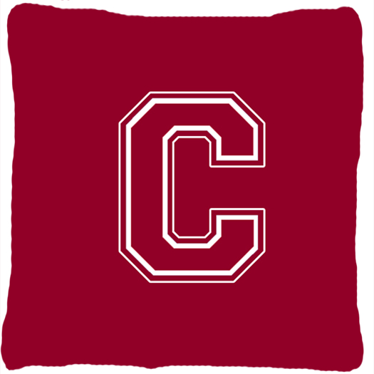 Monogram Initial C Maroon And White Indoor & Outdoor Fabric Decorative Pillow - Maroon and White - 14 x 2 x 14 in.