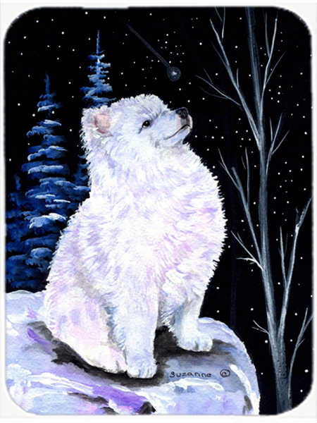 Starry Night American Eskimo Glass Cutting Board - Large