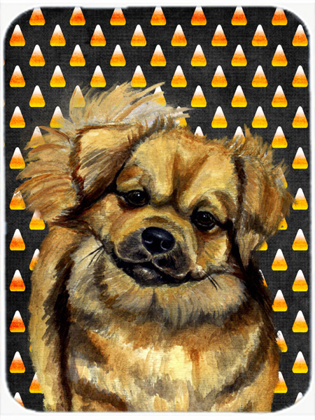 Tibetan Spaniel Candy Corn Halloween Portrait Glass Cutting Board - Large