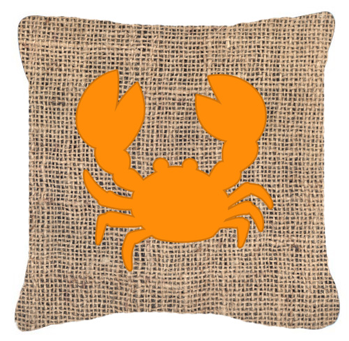 Crab Burlap And Orange Indoor & Outdoor Fabric Decorative Pillow
