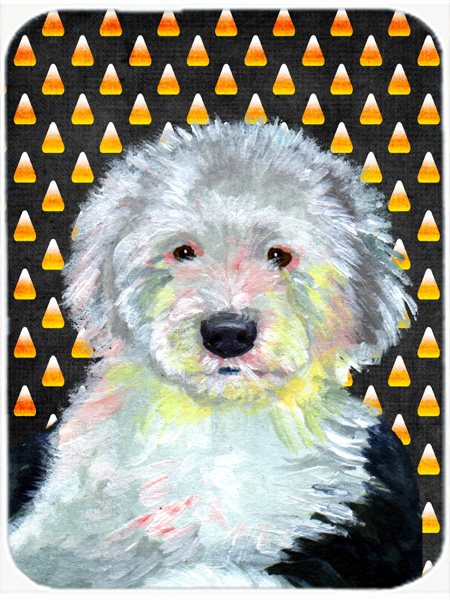 LH9046LCB Old English Sheepdog Candy Corn Halloween Portrait Glass Cutting Board - Large