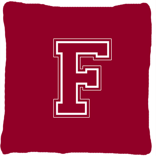 Monogram Initial F Maroon And White Indoor & Outdoor Fabric Decorative Pillow - Maroon and White - 14 x 2 x 14 in.