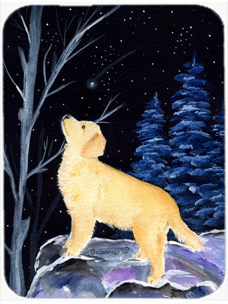 Starry Night Golden Retriever Glass Cutting Board - Large