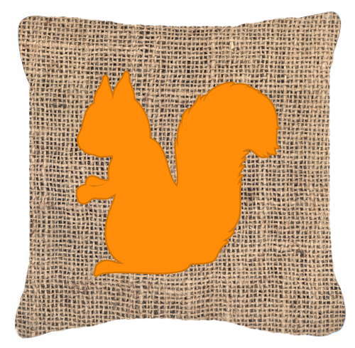Squirrel Burlap And Orange Indoor & Outdoor Fabric Decorative Pillow