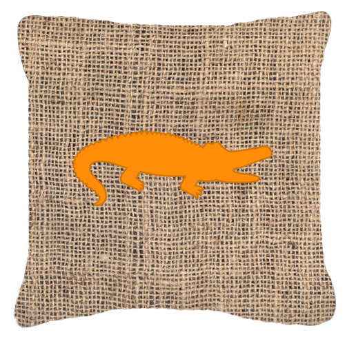 Alligator Burlap And Orange Indoor & Outdoor Fabric Decorative Pillow