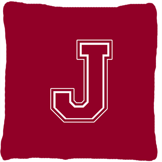 Monogram Initial J Maroon And White Indoor & Outdoor Fabric Decorative Pillow - Maroon and White - 14 x 2 x 14 in.