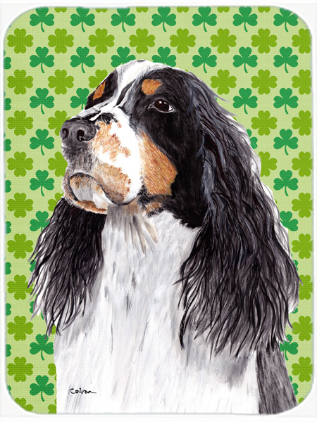 Springer Spaniel St. Patricks Day Shamrock Portrait Glass Cutting Board - Large