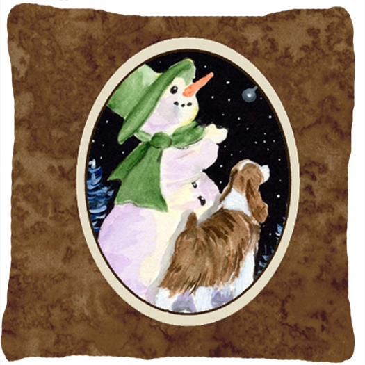 Snowman With Springer Spaniel Indoor & Outdoor Fabric Decorative Pillow