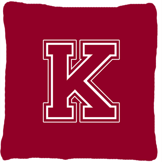 Monogram Initial K Maroon And White Indoor & Outdoor Fabric Decorative Pillow - 14 x 2 x 14 in.