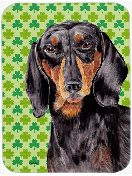 Dachshund St. Patricks Day Shamrock Portrait Glass Cutting Board - Large