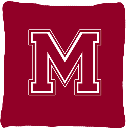 Monogram Initial M Maroon And White Indoor & Outdoor Fabric Decorative Pillow