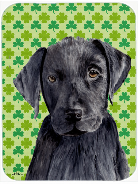 Labrador Black St. Patricks Day Shamrock Portrait Glass Cutting Board - Large
