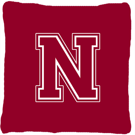Monogram Initial N Maroon And White Indoor & Outdoor Fabric Decorative Pillow - 14 x 2 x 14 in.