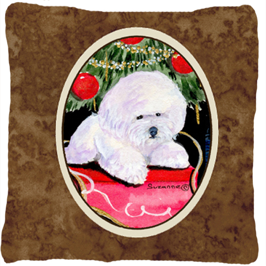 Christmas Tree With Bichon Frise Indoor & Outdoor Fabric Decorative Pillow