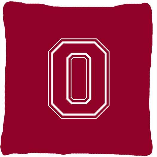 Monogram Initial O Maroon And White Indoor & Outdoor Fabric Decorative Pillow - Maroon and White - 14 x 2 x 14 in.
