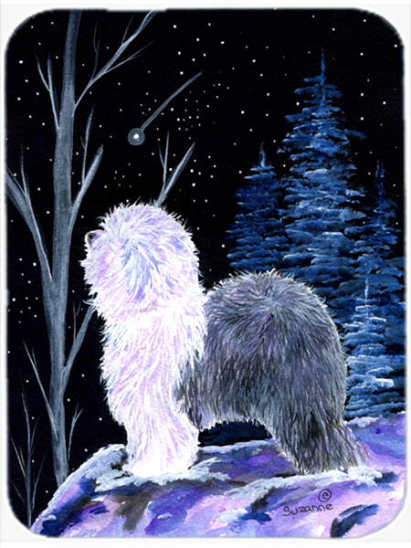 SS8401LCB Starry Night Old English Sheepdog Glass Cutting Board - Large