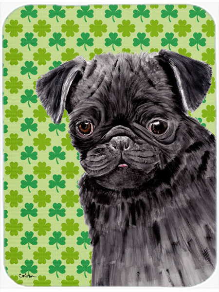 Pug Black St. Patricks Day Shamrock Portrait Glass Cutting Board - Large