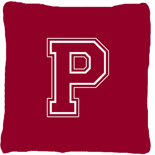 Monogram Initial P Maroon And White Indoor & Outdoor Fabric Decorative Pillow - Maroon and White - 14 x 2 x 14 in.