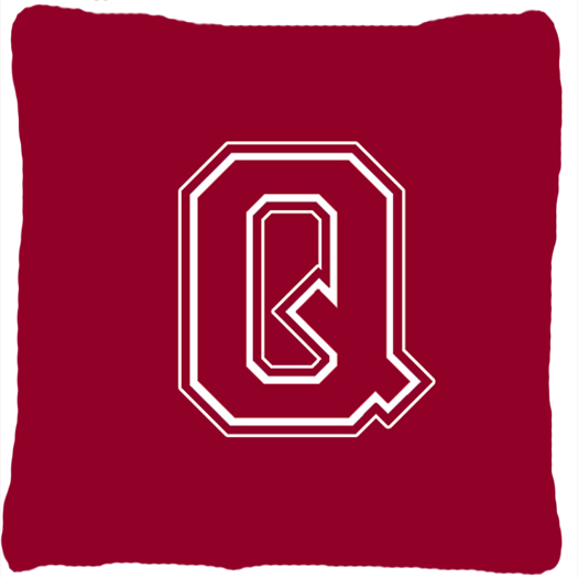 Monogram Initial Q Maroon And White Indoor & Outdoor Fabric Decorative Pillow - Maroon and White - 14 x 2 x 14 in.