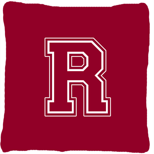 Monogram Initial R Maroon And White Indoor & Outdoor Fabric Decorative Pillow - Maroon and White - 14 x 2 x 14 in.