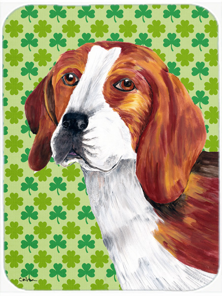 Beagle St. Patrick's Day Shamrock Portrait Glass Cutting Board - Large