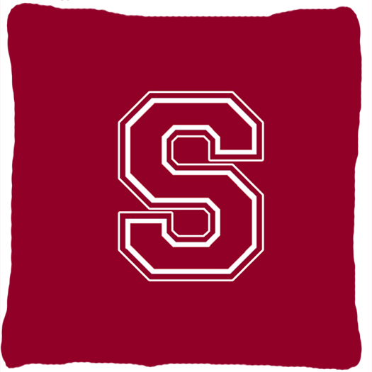 Monogram Initial S Maroon And White Indoor & Outdoor Fabric Decorative Pillow - 14 x 2 x 14 in.