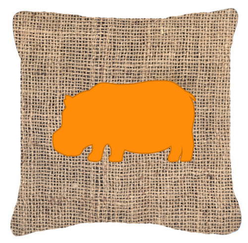 Hippopotamus Burlap And Orange Indoor & Outdoor Fabric Decorative Pillow