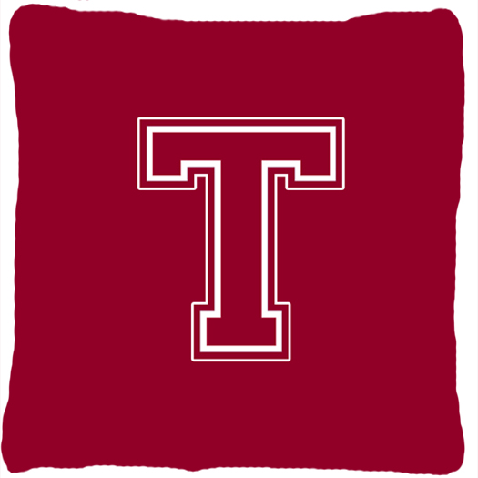 Picture of Carolines Treasures CJ1032-TPW1414 Monogram Initial T Maroon And White Indoor & Outdoor Fabric Decorative Pillow