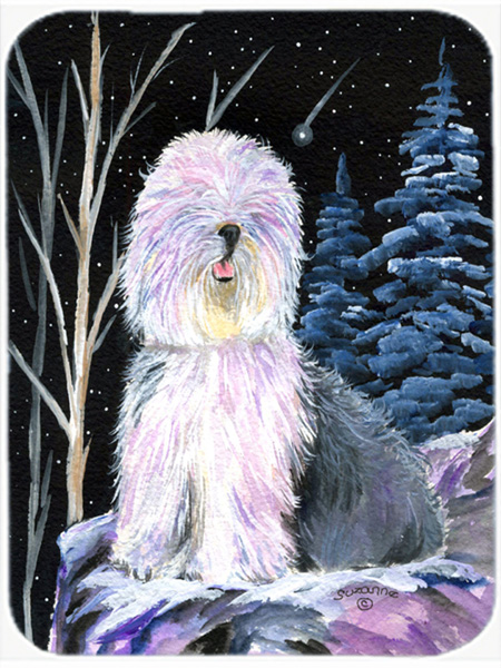 SS8409LCB Starry Night Old English Sheepdog Glass Cutting Board - Large