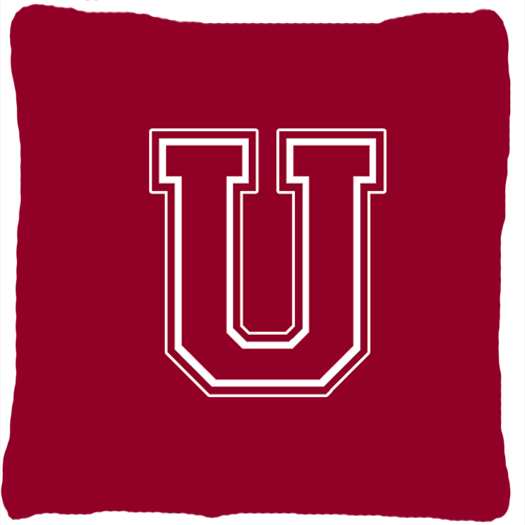 Monogram Initial U Maroon And White Indoor & Outdoor Fabric Decorative Pillow - Maroon and White - 14 x 2 x 14 in.