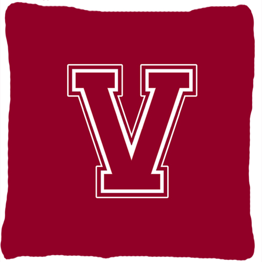 Monogram Initial V Maroon And White Indoor & Outdoor Fabric Decorative Pillow - Maroon and White - 14 x 2 x 14 in.