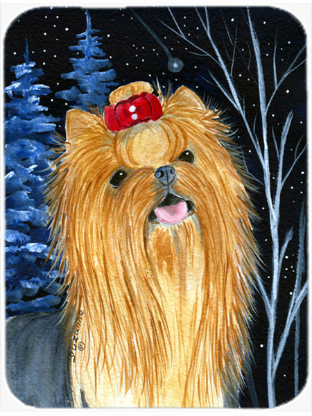 Starry Night Yorkie Glass Cutting Board - Large