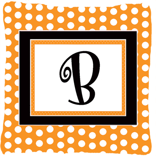 Monogram Initial B Orange Polka dots Indoor & Outdoor Fabric Decorative Pillow - 14 x 2 x 14 in.