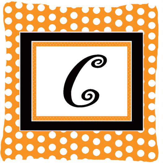Monogram Initial C Orange Polka dots Indoor & Outdoor Fabric Decorative Pillow